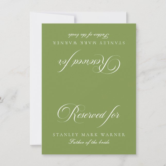 Classic Ivory Green Wedding Reserved Table Card (Front)