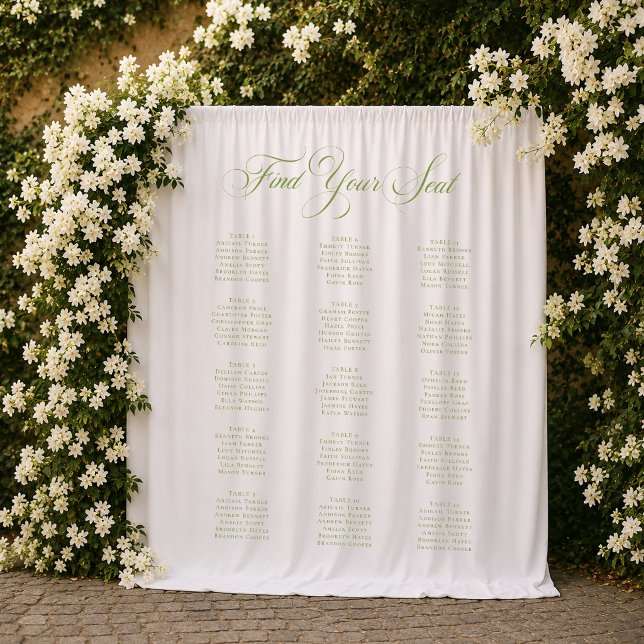 Classic Ivory Green Wedding Seating Chart Sign Tapestry (Creator Uploaded)