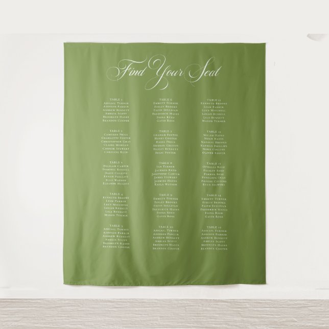 Classic Ivory Green Wedding Seating Chart Sign Tapestry (Front)