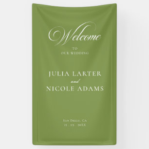 Classic Ivory Green Welcome Wedding Banner Sign
