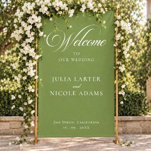 Classic Ivory Green Welcome Wedding Banner Sign