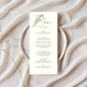 Classic Ivory Moss Green Botanical Wedding Menu