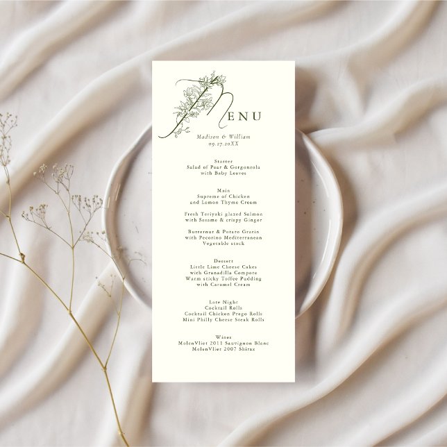 Classic Ivory Moss Green Botanical Wedding Menu (Creator Uploaded)