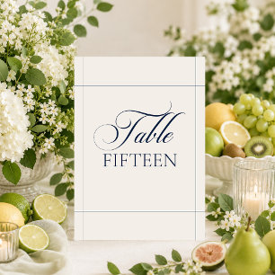 Classic Ivory Navy Blue Calligraphy Table Number