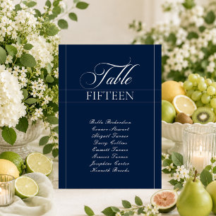 Classic Ivory Navy Blue Calligraphy Table Number