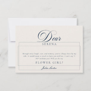 Classic Ivory Navy Blue Flower Girl Proposal Cards
