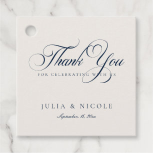 Classic Ivory Navy Blue Script Calligraphy Wedding Favour Tags