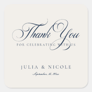 Classic Ivory Navy Blue Script Calligraphy Wedding Square Sticker