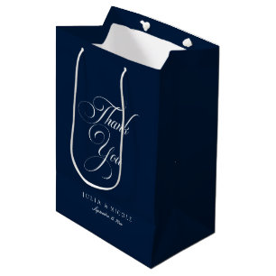 Classic Ivory Navy Blue Style Wedding Welcome Wine Medium Gift Bag