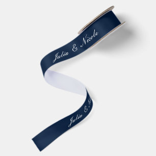 Classic Ivory Navy Blue Wedding Custom Name Satin Ribbon