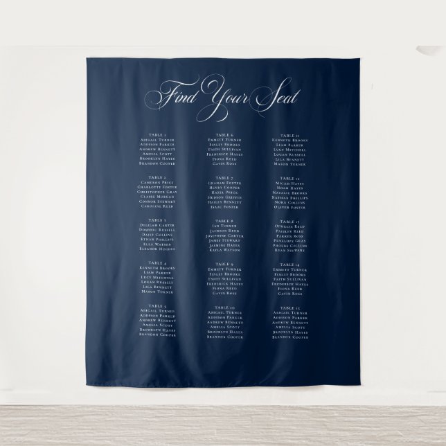 Classic Ivory Navy Blue Wedding Seating Chart Sign Tapestry (Front)