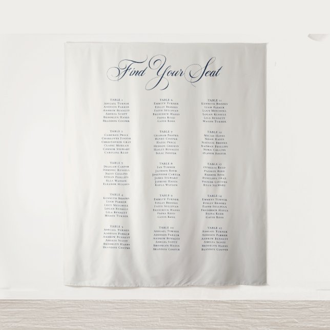 Classic Ivory Navy Blue Wedding Seating Chart Sign Tapestry (Front)