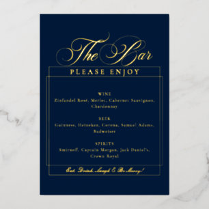 Classic Ivory Navy Calligraphy Wedding Bar Sign