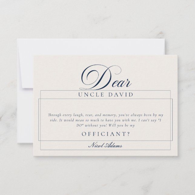 Classic Ivory Navy Usher Wedding Proposal Cards (Front)
