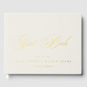 Classic Ivory Off White Gold Calligraphy Wedding Guest Book