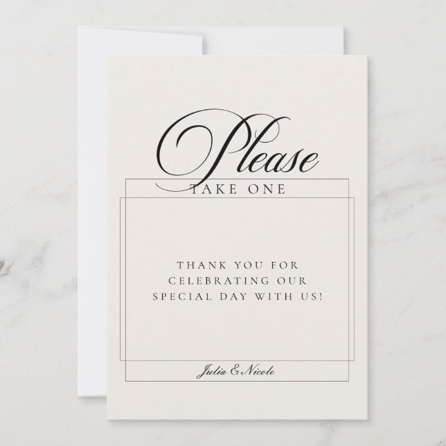 Classic Ivory Please Take A Favour Wedding Sign Invitation (Front)