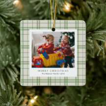 Classic Ivory & Sage Plaid Family Photo Holiday