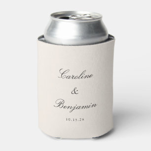 Classic Ivory Script Elegant Wedding Custom Name Can Cooler