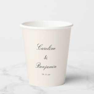 Classic Ivory Script Elegant Wedding Custom Name Paper Cups