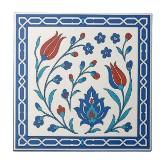 Classic Iznik Floral Ceramic Tile in Blue & Red