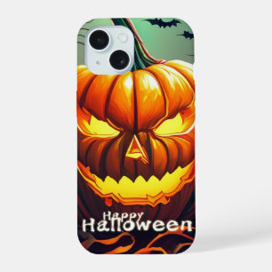 Classic Jack-o-Lantern Bats Twisted Tree Art iPhone 15 Case