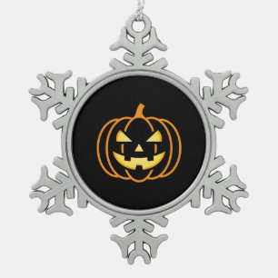Classic Jack-O'-Lantern Halloween Snowflake Pewter Christmas Ornament