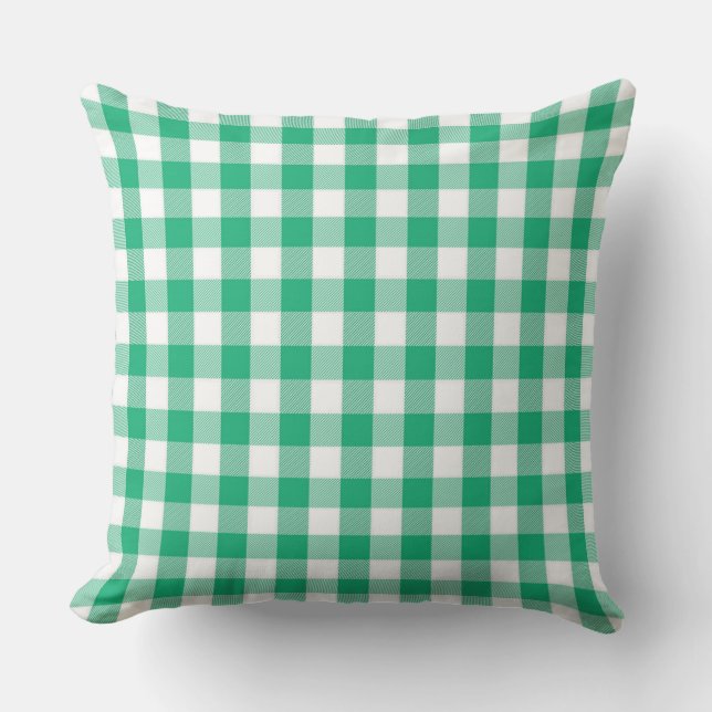 Classic Jade Green Gigham Pattern Throw Pillow (Front)