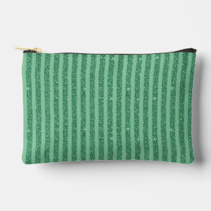 Classic Jade Green Glitter Style Vertical Stripes Accessory Pouch