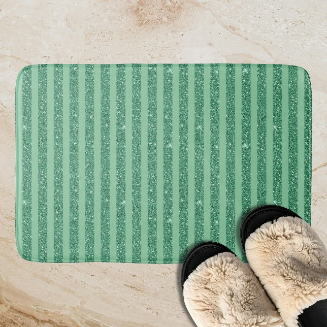Classic Jade Green Glitter Style Vertical Stripes Bath Mat (Creator Uploaded)