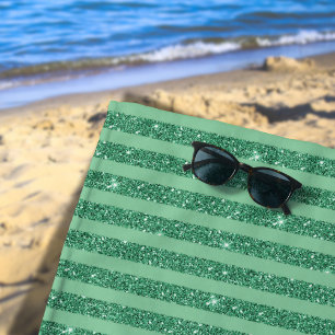 Classic Jade Green Glitter Style Vertical Stripes Beach Towel