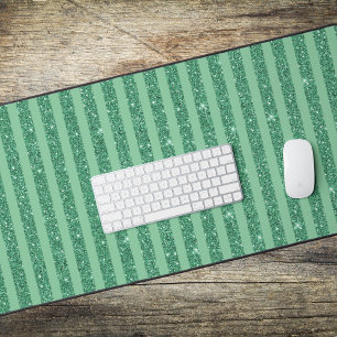 Classic Jade Green Glitter Style Vertical Stripes Desk Mat