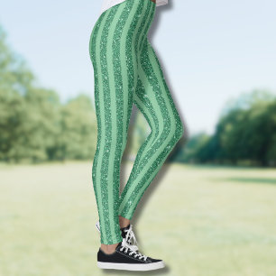 Classic Jade Green Glitter Style Vertical Stripes Leggings