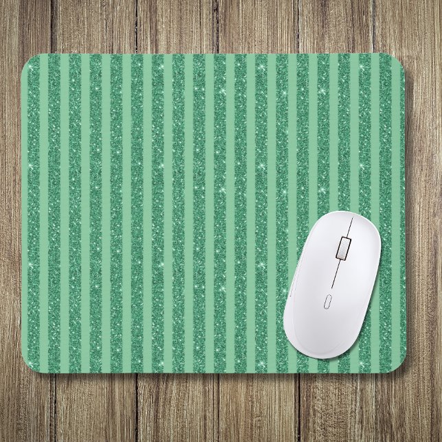 Classic Jade Green Glitter Style Vertical Stripes Mouse Pad (Creator Uploaded)