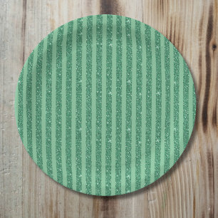 Classic Jade Green Glitter Style Vertical Stripes Paper Plate