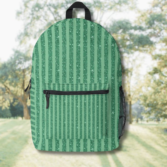 Classic Jade Green Glitter Style Vertical Stripes Printed Backpack (Creator Uploaded)