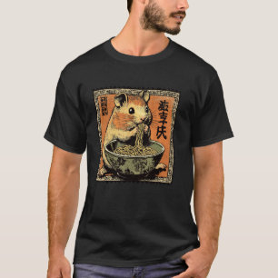 Classic Japanese Art Noodles Postage Stamp Hamster T-Shirt