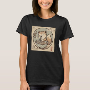 Classic Japanese Noodle Lover Wildlife Cute Fox Pu T-Shirt