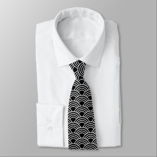 Classic Japanese Seigaiha Wave Pattern Monochrome Tie