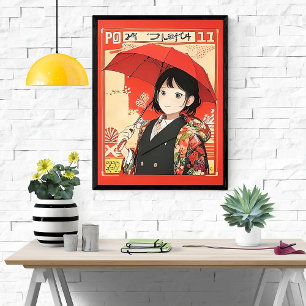 Classic Japanese Style - Girl with Red Umbrella Poster