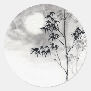 Classic  japanese sumi-e painting art bamboo moon classic round sticker