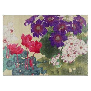 Classic japanese vintage watercolor flowers art cutting board