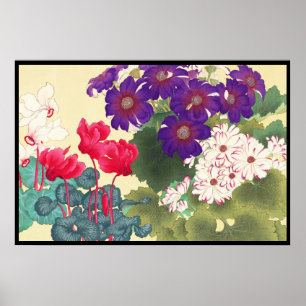 Classic japanese vintage watercolor flowers art poster