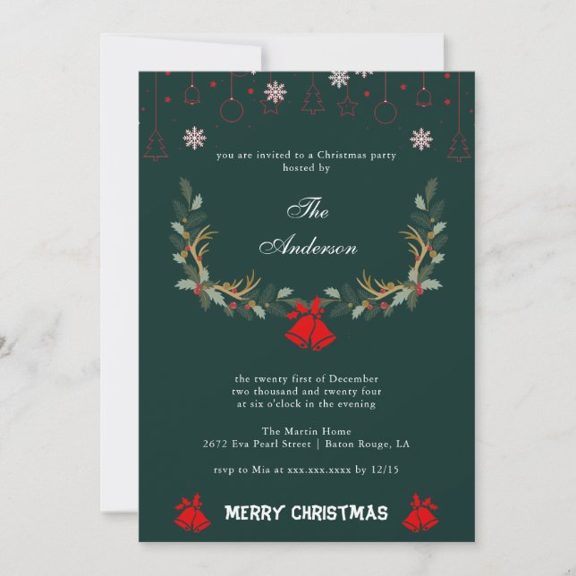 Classic Jingle Bell Floral Holiday Christmas Party (Front)