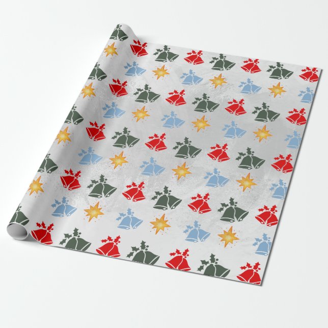 Classic Jingle Bell Star Christmas Wrapping Paper (Unrolled)