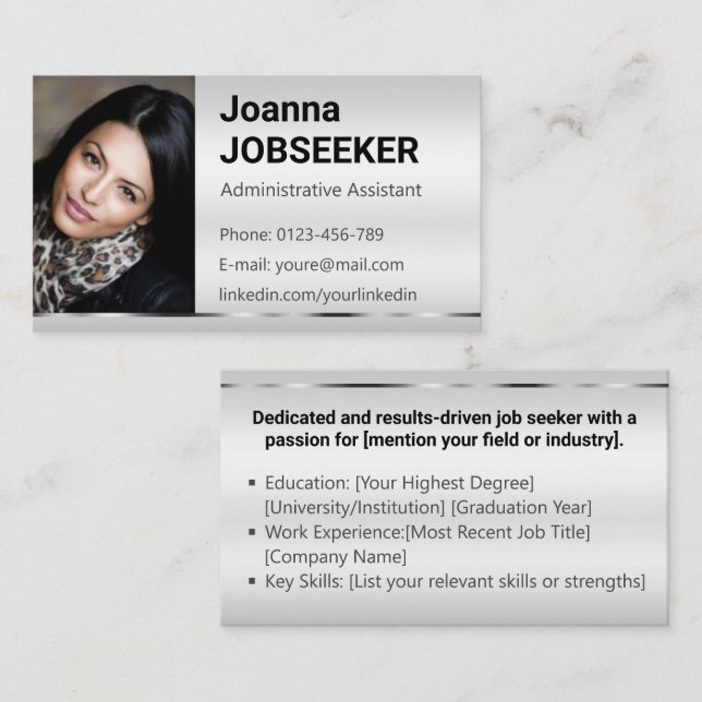 Classic Job Seeker Minimal Ombre Elegant Grey Business Card (Front/Back)
