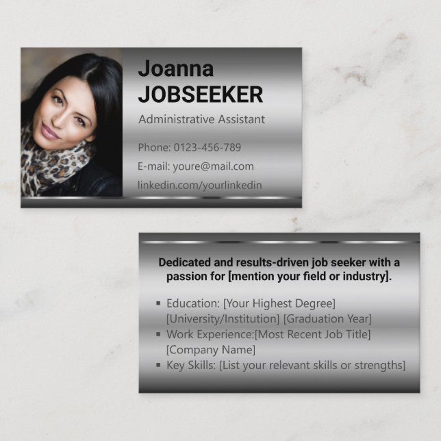 Classic Job Seeker Minimal Ombre Elegant Silver  Business Card (Front/Back)