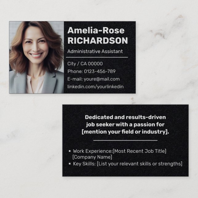Classic Job Seeker Minimal Plain Black Kraft Paper Business Card (Front/Back)