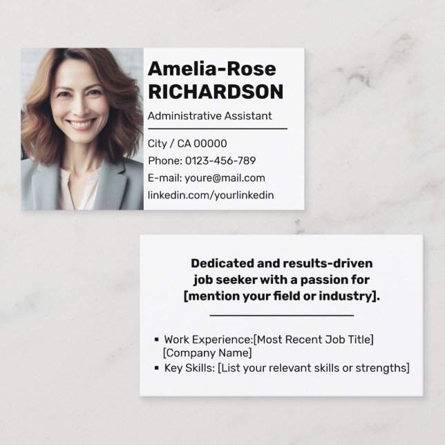 Classic Job Seeker Minimal Plain White Classy  Business Card (Front/Back)