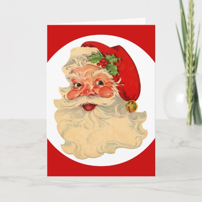 Classic Jolly Santa Claus Face Custom Christmas Holiday Card (Front)