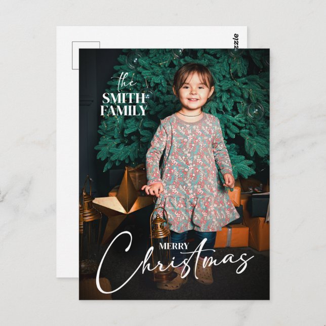 Classic Joy Merry Christmas Holiday Kids Photo Postcard (Front/Back)